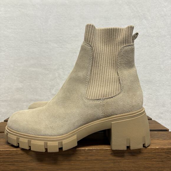Steve Madden Hayle Ankle Tan Suede Boot Chunky Heel Sock Lug Sole Bootie 8.5 - Picture 3 of 10